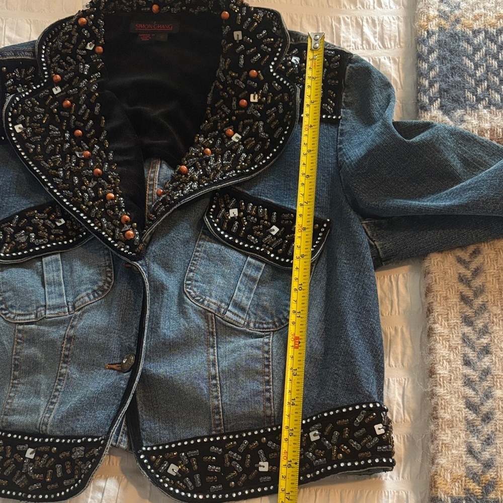 Vintage Stunning Simon Chang Medium Blue Denim Jacket with Beaded Embellishment - Picture 12 of 15